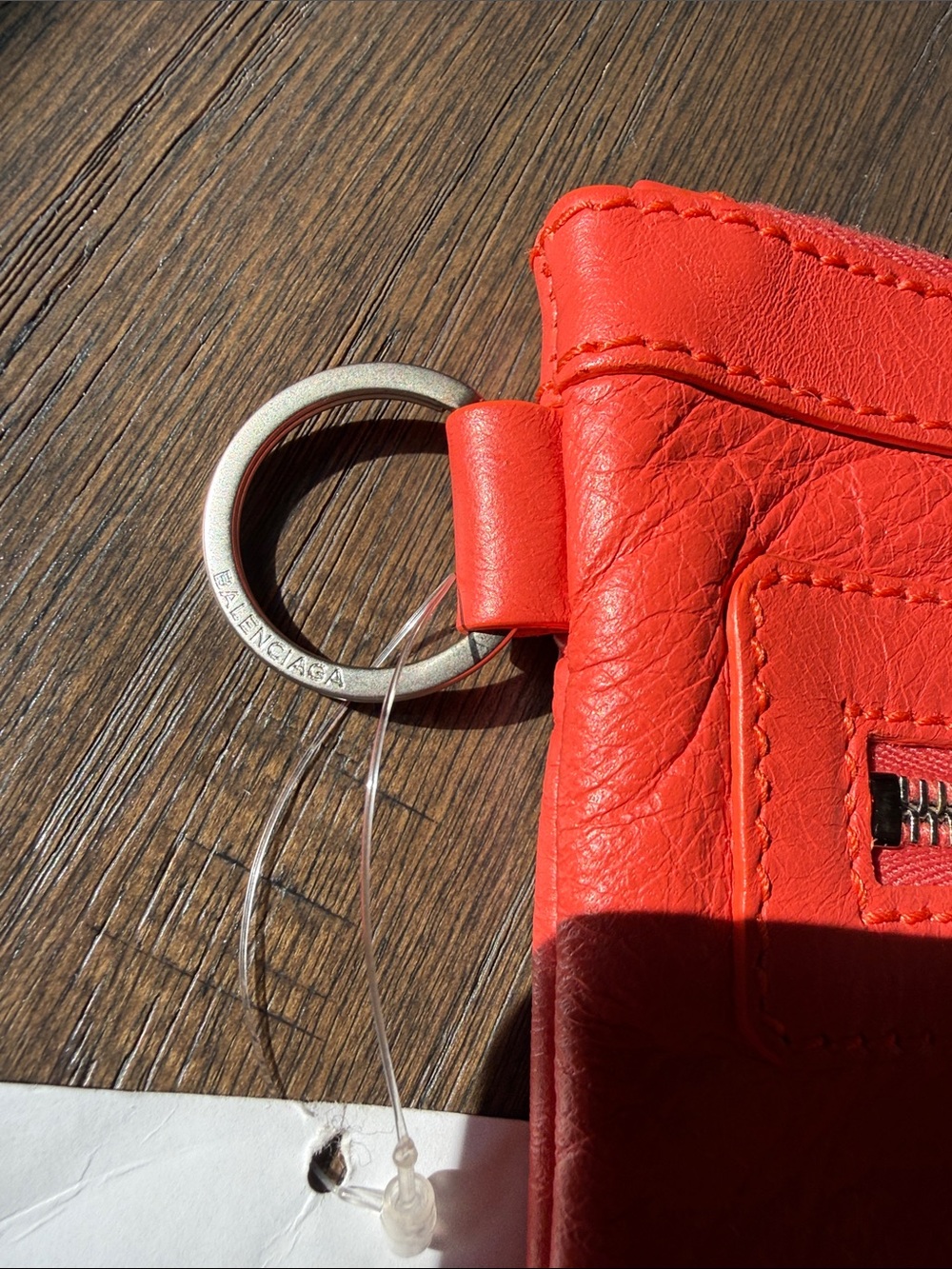 Balenciaga Coral Red Leather Zip Pouch Clutch - Picture 4 of 8